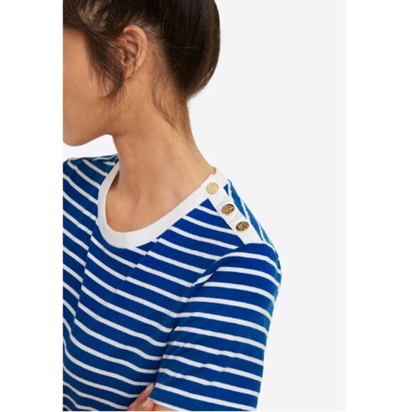 DRAPER JAMES Tie Waist T-Shirt Dress in Blue Nautical Stripe // XS - Picture 3 of 15